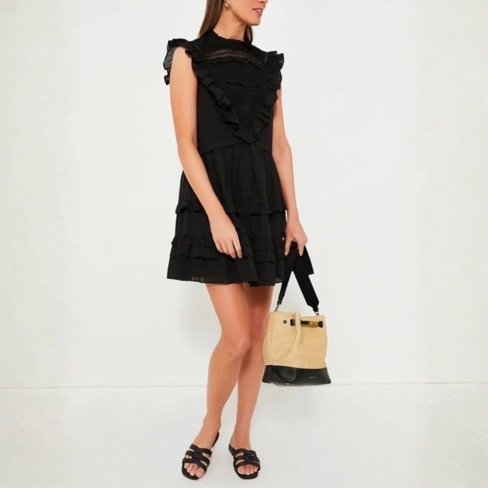 Tuckernuck Pomander Place Black Cecilia Ruffle Dress Ruffled Lace Mini Size M